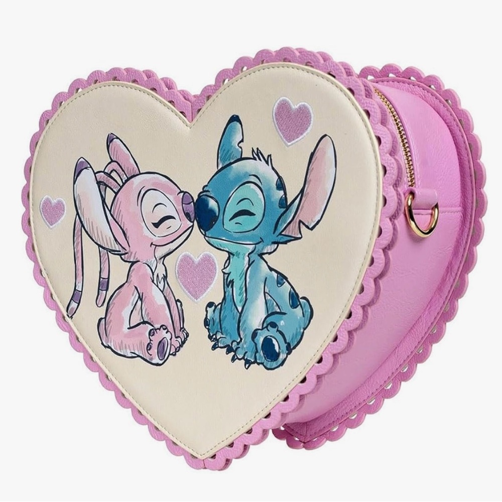 Loungefly Lilo & Stitch Angel Kiss Chocolate Box Heart Crossbody Purse - Picture 2 of 5